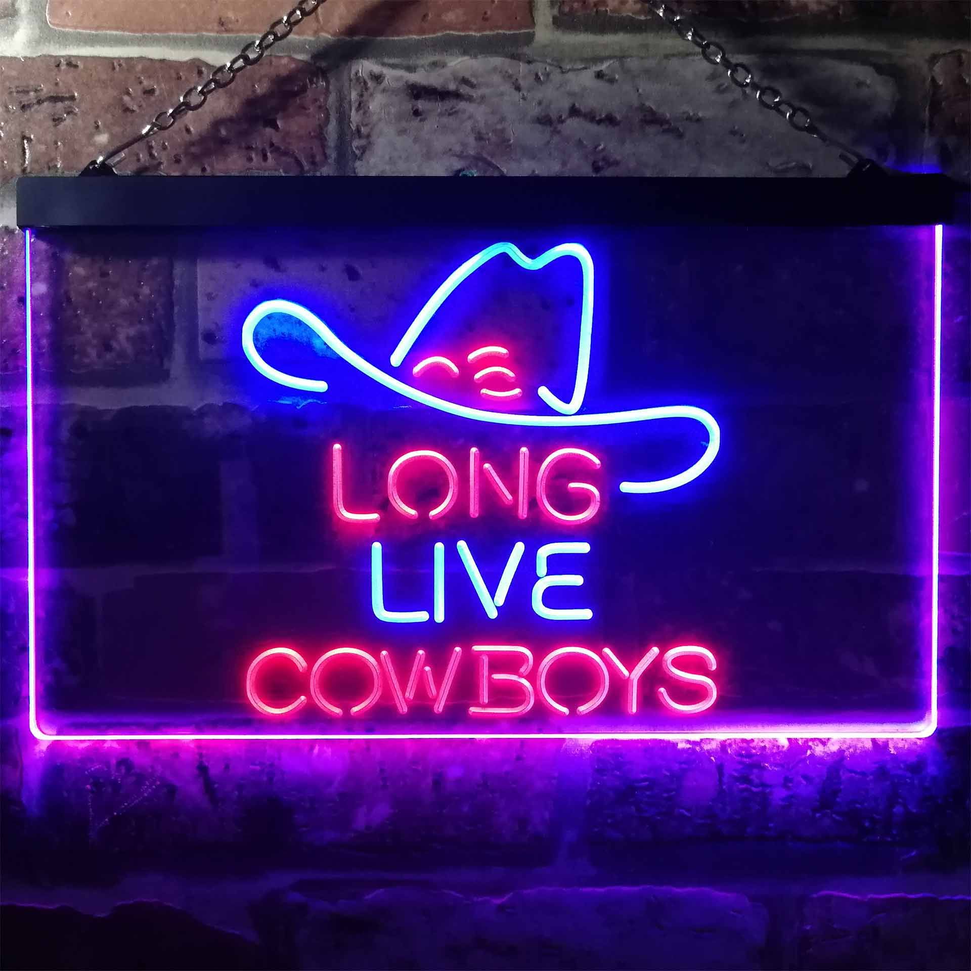 Long Live Cowboys Logo Dual LED Neon Light Sign